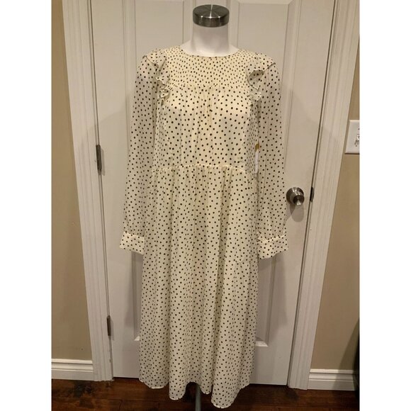Madewell Cream & Black Polka Dot Ruffled Midi Dress, Size Medium - Picture 1 of 9